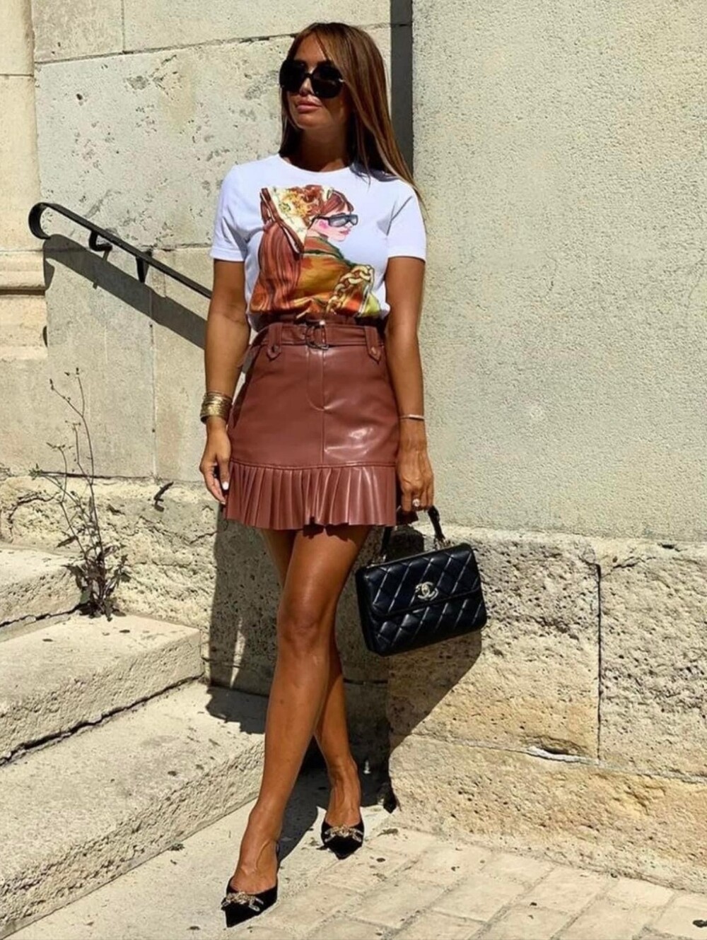 Haute Monde Faux Leather Mini Skirt - Black and Cognac